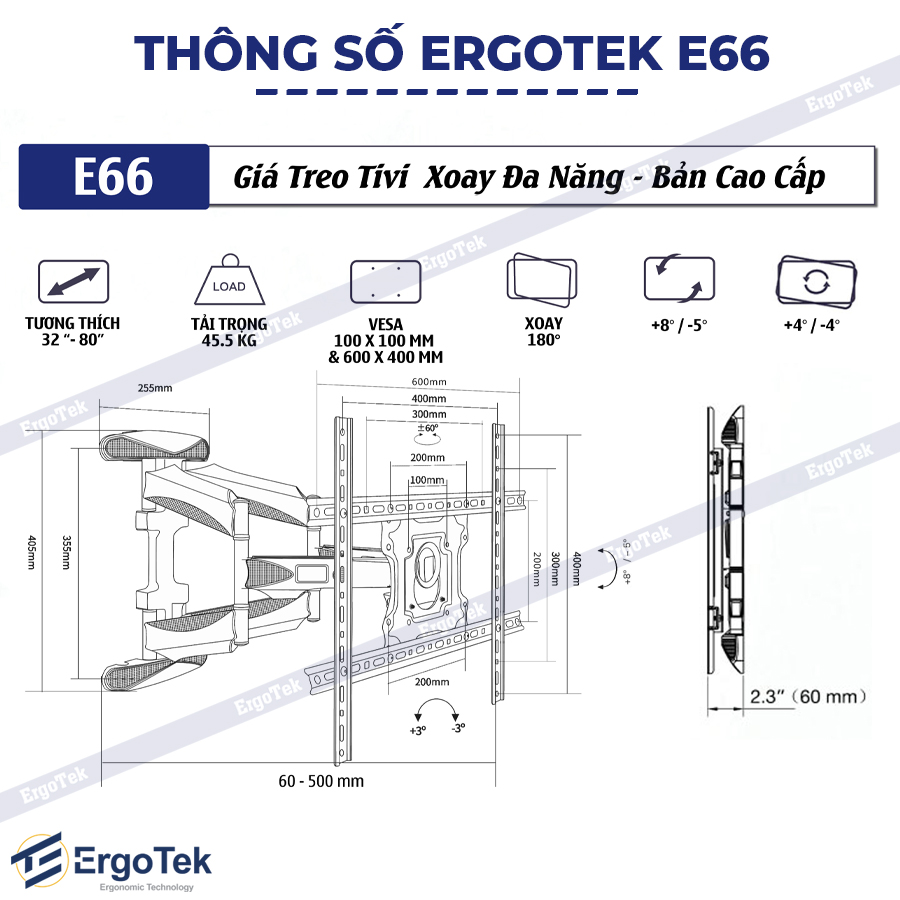 Giá treo tivi đa năng ErgoTek E66 ( 32
