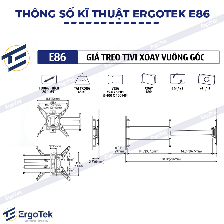 Giá treo TV xoay vuông góc ErgoTek E86 (20