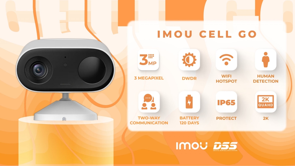 Cam wi-fi chạy PIN 3MP (CELL GO) - IPC-B32P-IMOU có màu + đàm thoại + kháng nước | Không có khe lắp thêm thẻ nhớ
