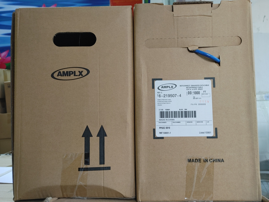 Cáp mạng RJ45 chuẩn CAT6 AMPlx mã 0916- CÓ CHỐNG NHIỄU - 1 Cuộn 26KG - 400 x 400 x 250 mm