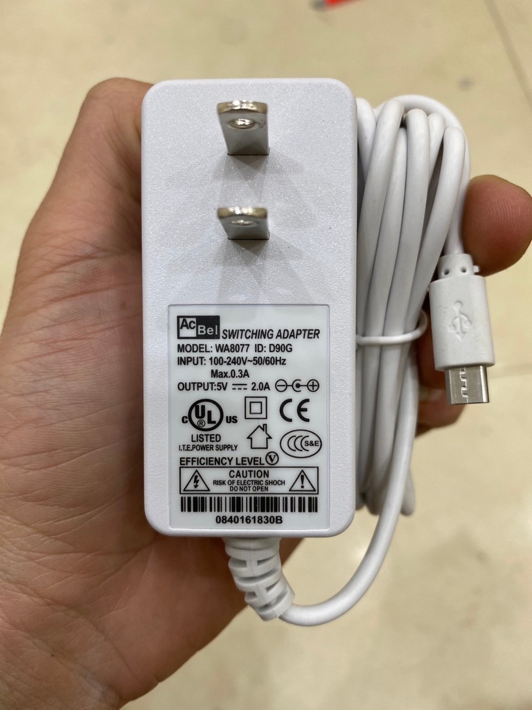 Nguồn 5V-2A ACBEL chui Micro-USB - Trắng to | Dây 80cm