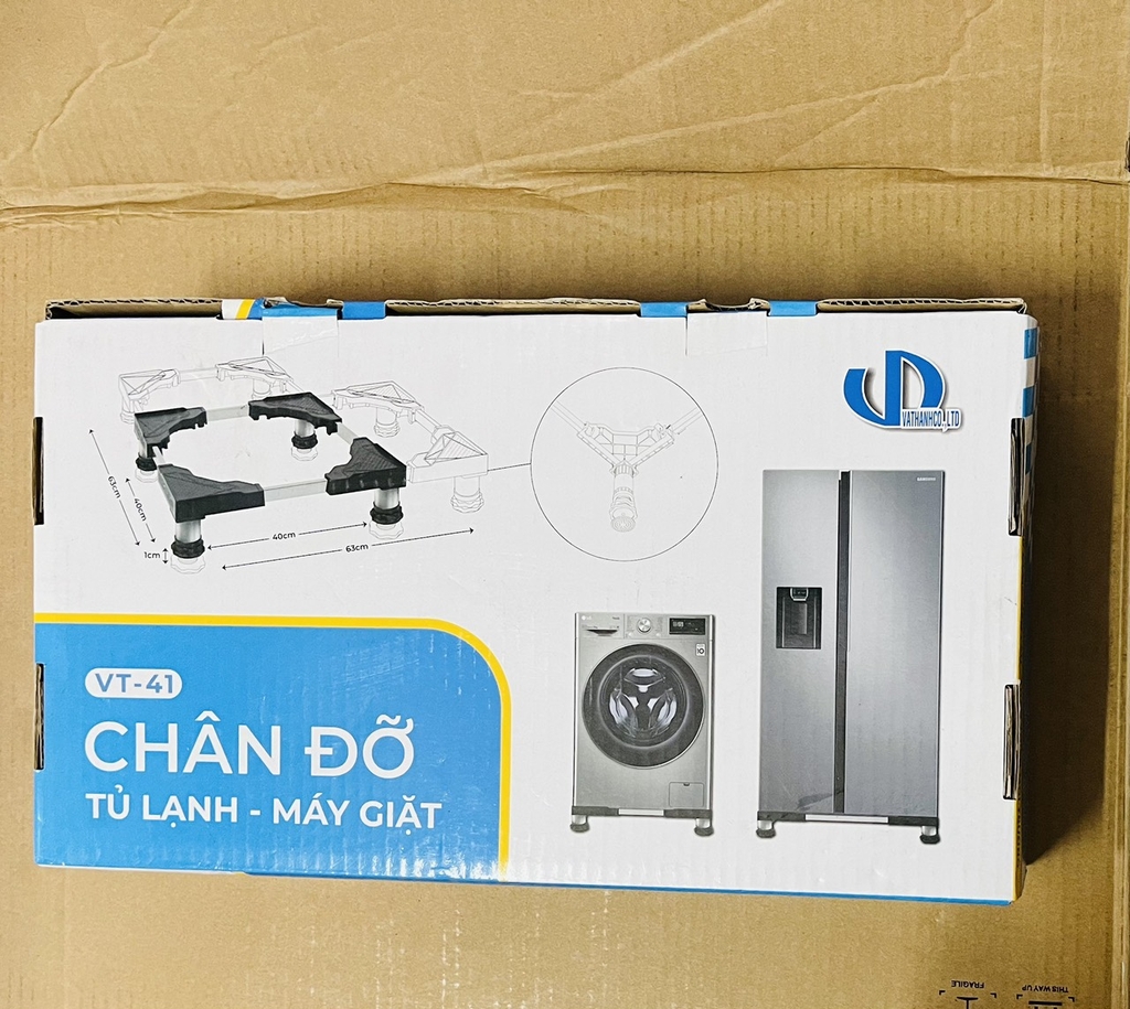 Chân máy giặt tủ lạnh INOX Văn Thành 40-63cm, ko có lót cao su (VT41 | Tải trọng: 9kg - 270 Lít )