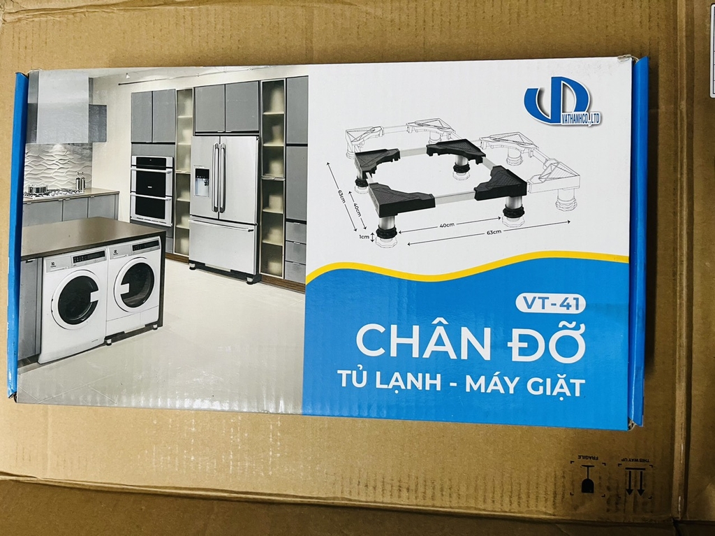 Chân máy giặt tủ lạnh INOX Văn Thành 40-63cm, ko có lót cao su (VT41 | Tải trọng: 9kg - 270 Lít )