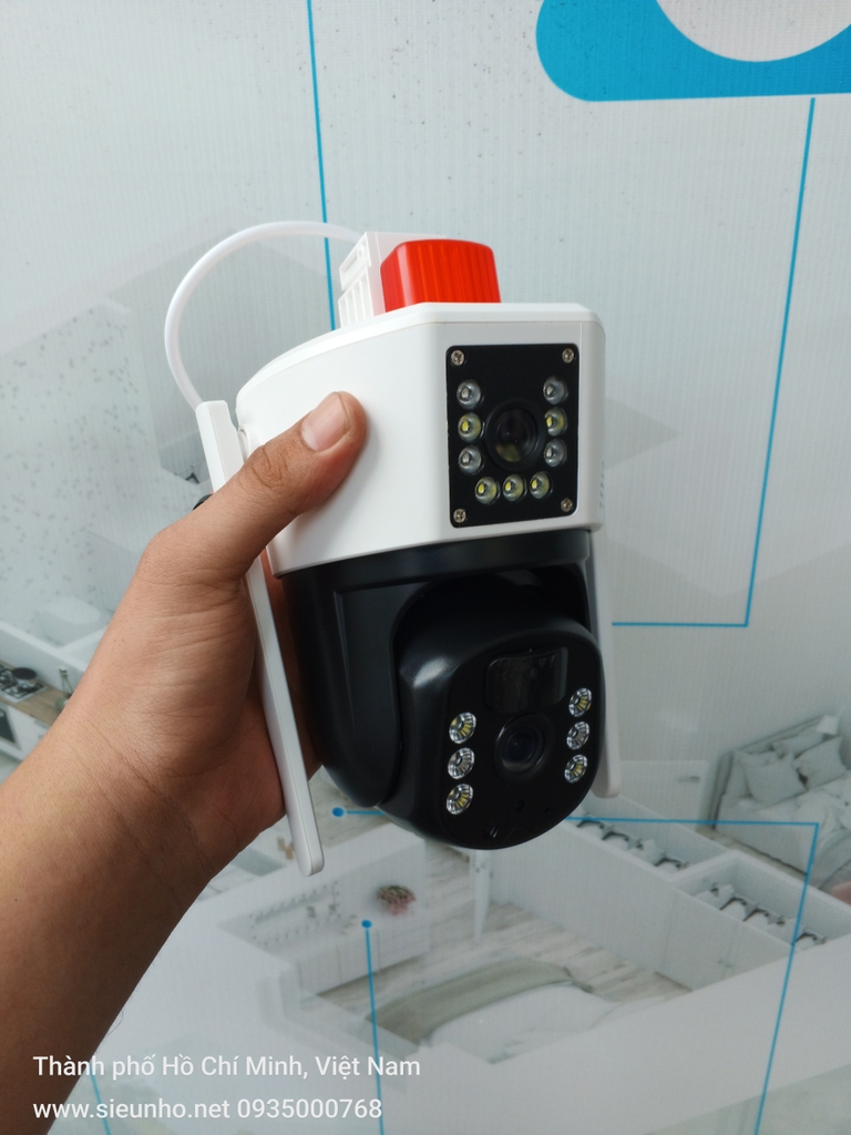 Solar Camera 4G YOOSEE TG37 6MP trắng 2 mắt 2 khung hình, khe sim 4G - Mẫu Mới (15 LED + Còi báo động đỏ + App: ESEECLOUD)