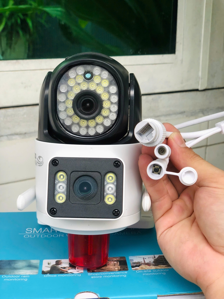 Camera Wifi 9MP Yoosee QPT366-B có ĐÈN BÁO ĐỘNG ĐỎ | 4K | Ngoài trời | 2 ống kính 2 khung hình (Hình OVAN)