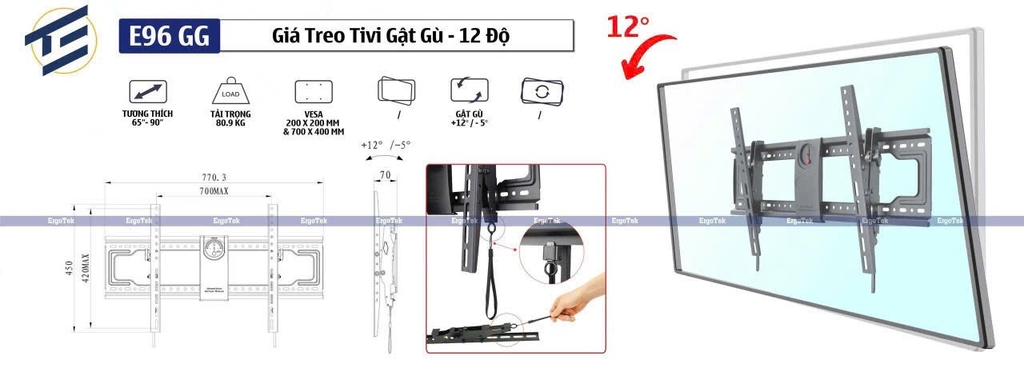GIÁ TREO TIVI ERGOTEK E96 -GG  (65''-90'')