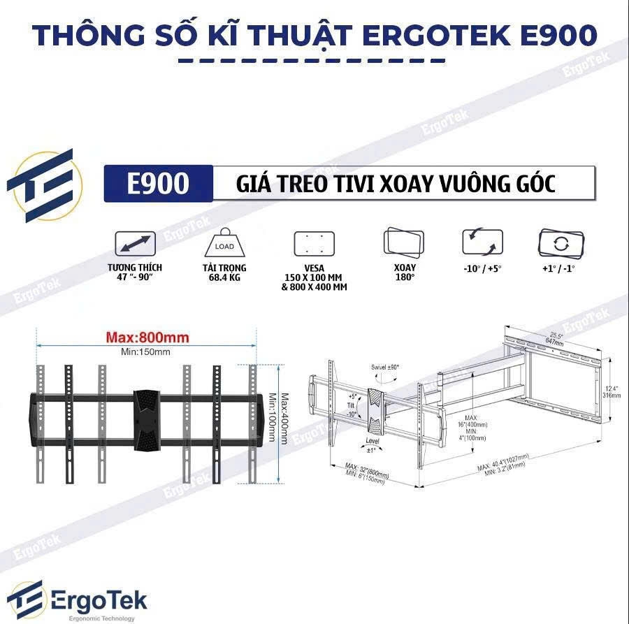 Khung treo TV xoay vuông góc 90 độ E900 47