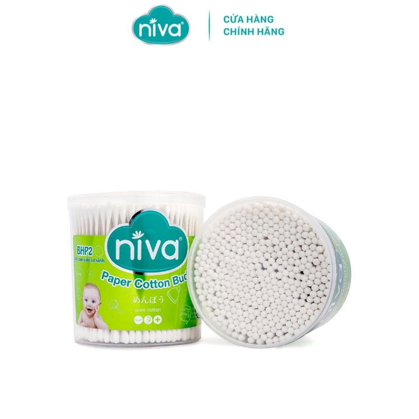 Tăm Bông Niva Cho Trẻ Sơ Sinh Hũ Xoay 400 Que Thân Giấy BHP2 Bông Tự Nhiên Kháng Khuẩn An Toàn, Thân Thiện Môi Trường