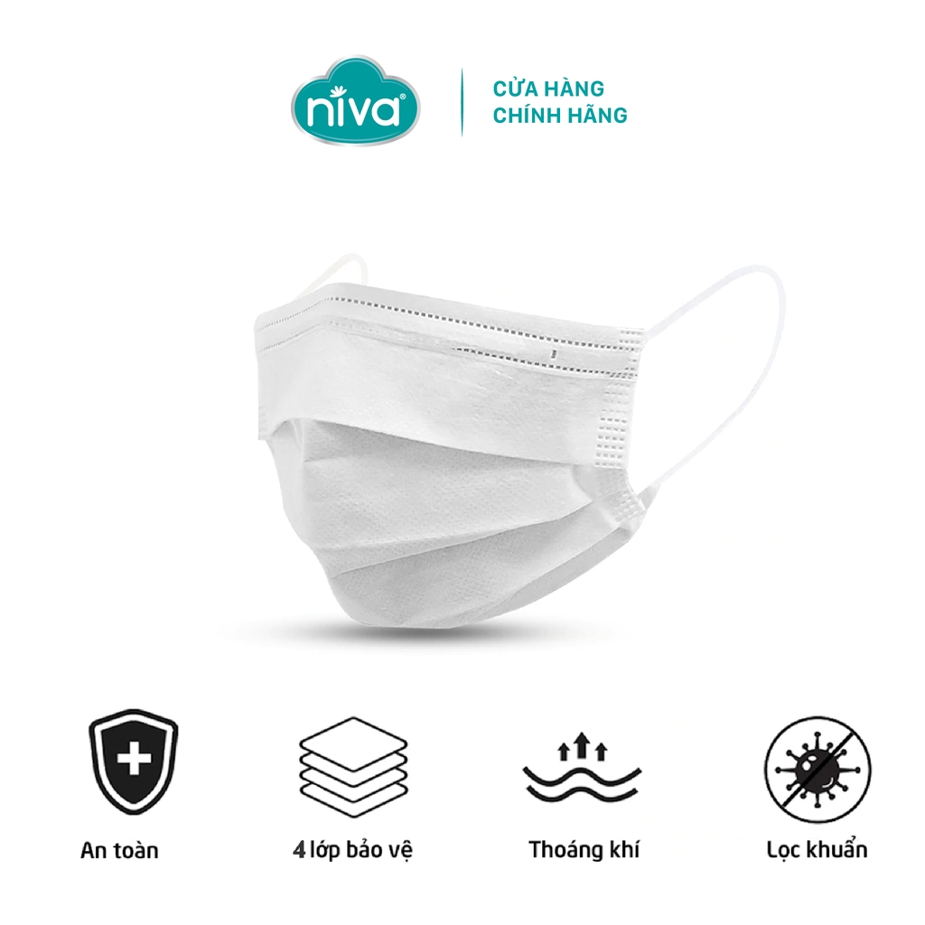 Combo 10 Khẩu Trang Y Tế 4 Lớp Niva Hộp 20 Cái Kháng Khuẩn, Ngăn Khói Bụi, Vi Khuẩn Hàng Chính Hãng Cao Cấp