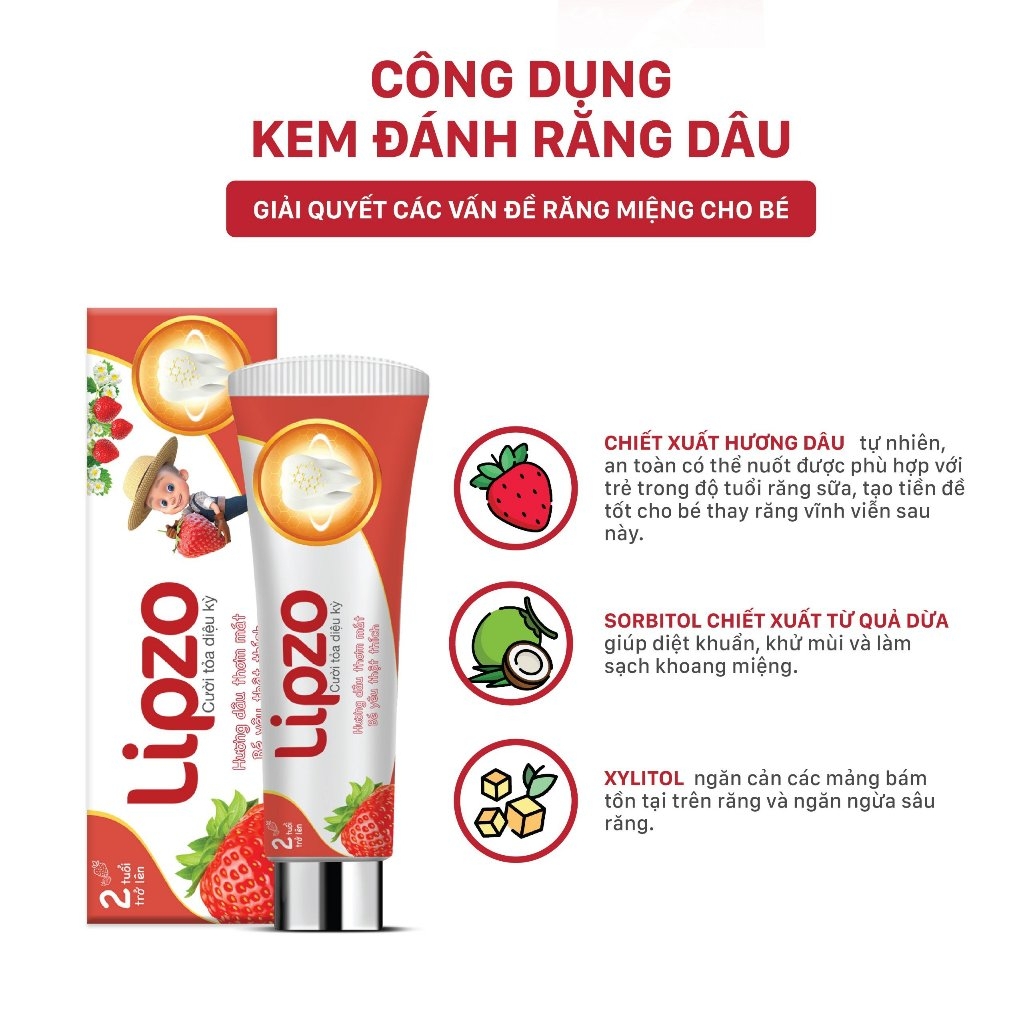 Kem Đánh Răng Trẻ Em Lipzo Vị Dâu Bảo Vệ Răng Sữa 75g Hữu Cơ An Toàn Nuốt Được Dành Cho Trẻ Em Từ 2-10 Tuổi