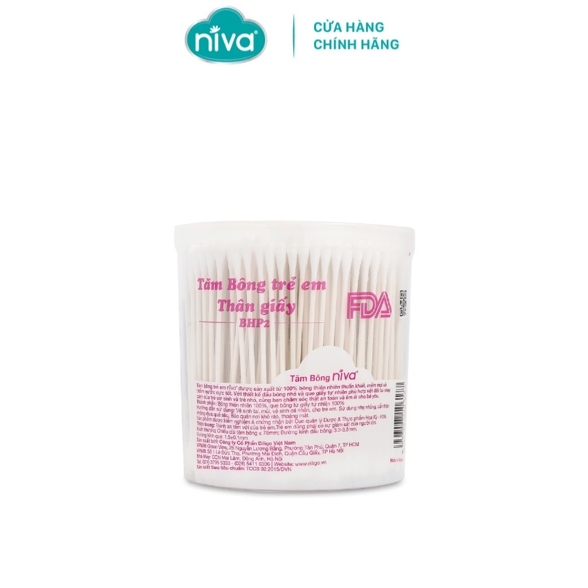 Tăm Bông Niva Cho Trẻ Sơ Sinh Hũ Xoay 400 Que Thân Giấy BHP2 Bông Tự Nhiên Kháng Khuẩn An Toàn, Thân Thiện Môi Trường