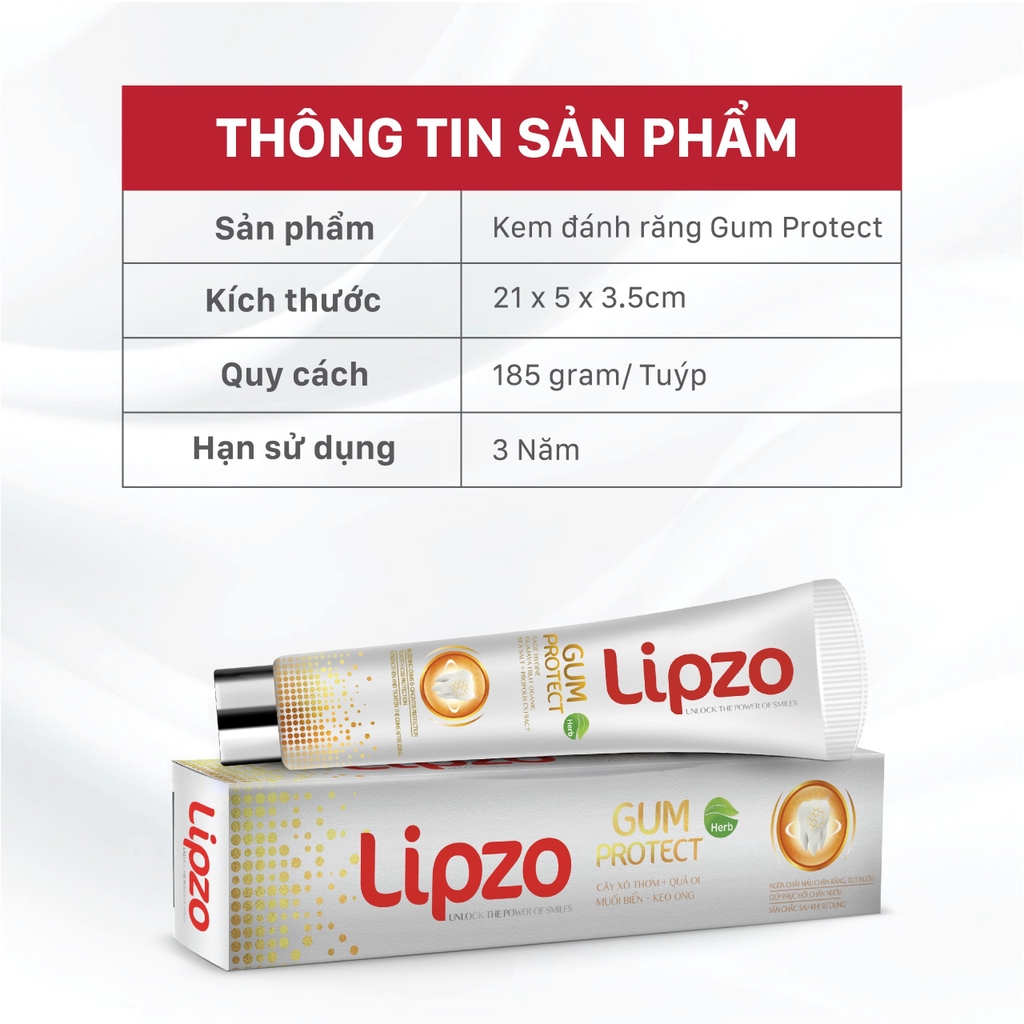 Kem Đánh Răng Lipzo Gum Protect 185g Ngừa Tụt Nướu, Chảy Máu Chân Răng, Kháng Khuẩn, Răng Khỏe
