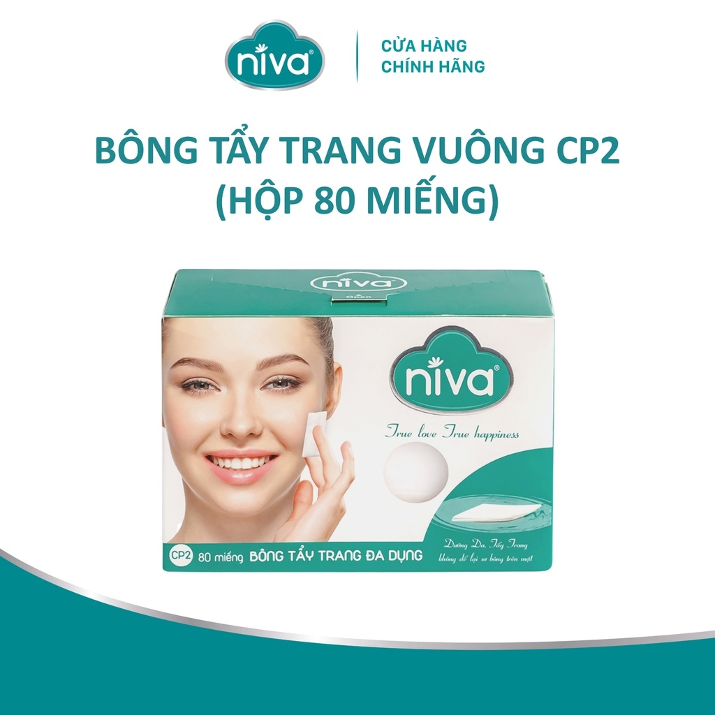 Bông Tẩy Trang Vuông Niva CP2 Cao Cấp Bông Tự Nhiên, Công Nghệ Kháng Khuẩn An Toàn Cho Da Dầu Mụn Nhạy Cảm