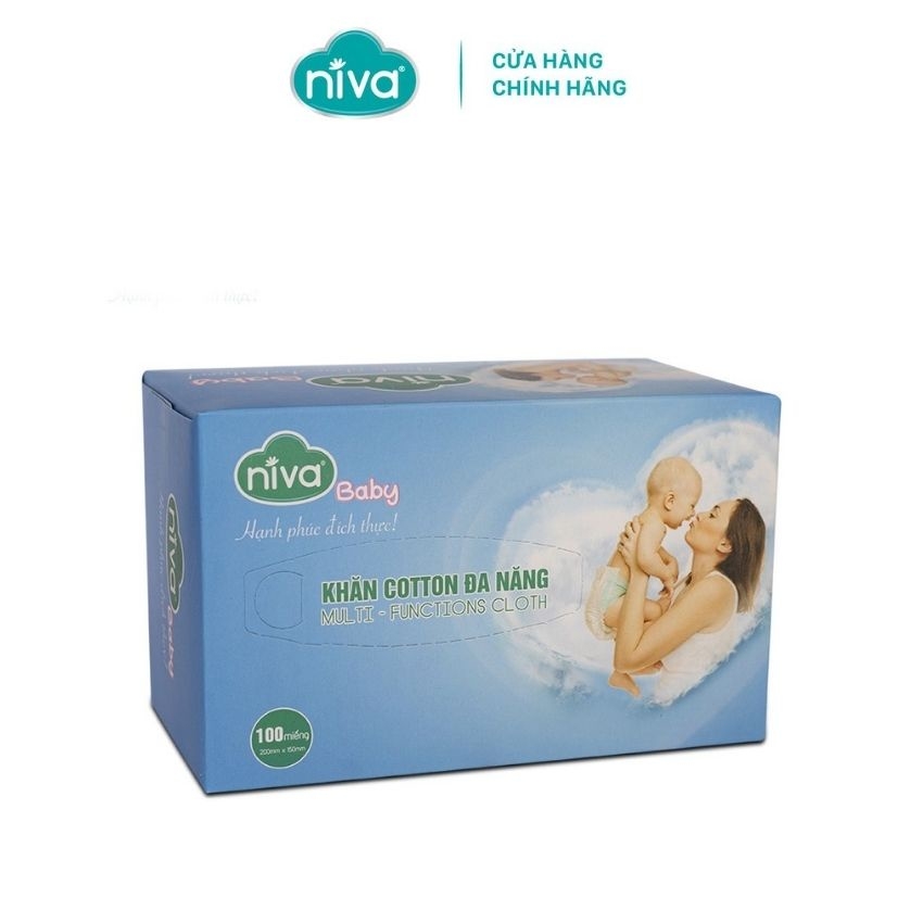 Khăn Vải Khô Đa Năng Niva Hộp 100 Tờ Tiện Dụng, Chất Liệu Cotton Tự Nhiên An Toàn Cho Bé