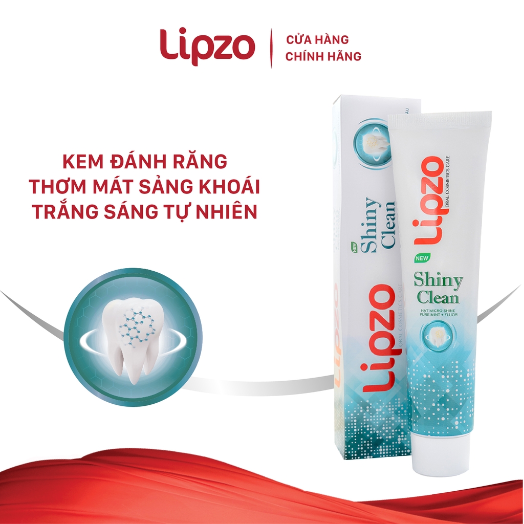 Combo 3 Kem Đánh Răng Bạc Hà Lipzo Shiny Clean Vị The Mát Diệt Khuẩn 185g Khử Mùi, Không Bào Mòn Men Răng Từ Khoáng Chất Vỏ Sò