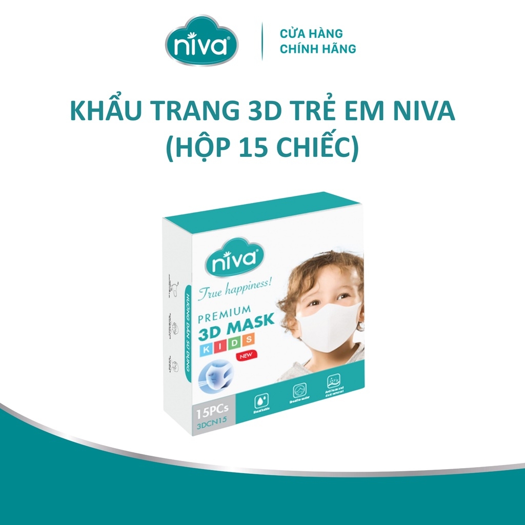 Khẩu Trang 3D Trẻ Em Niva Hộp 15 Cái Cấu Trúc 3 Lớp Ngăn Bụi Mịn Kháng Khuẩn Hàng Chính Hãng Cao Cấp Cho Bé Từ 1-6 Tuổi