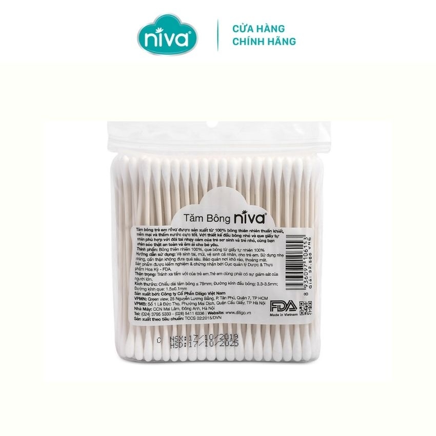 Combo 3 Tăm Bông Niva Cho Trẻ Sơ Sinh Túi 200 Que Thân Giấy BZP1 Bông Tự Nhiên Kháng Khuẩn An Toàn,Thân Thiện Môi Trường