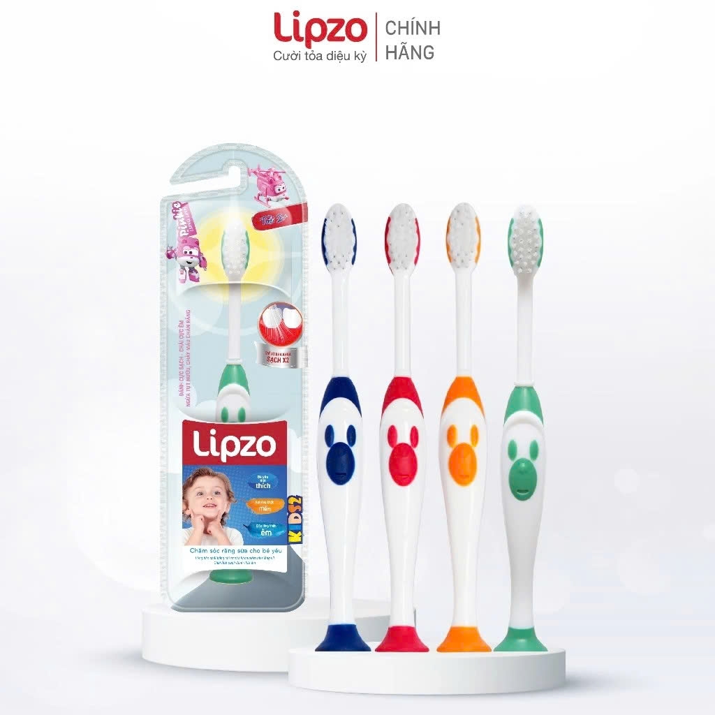 Bàn Chải Đánh Răng Lipzo Kids S2 Hình Thú Ngộ Nghĩnh Siêu Mềm Dành Cho Bé Trên 2 Tuổi
