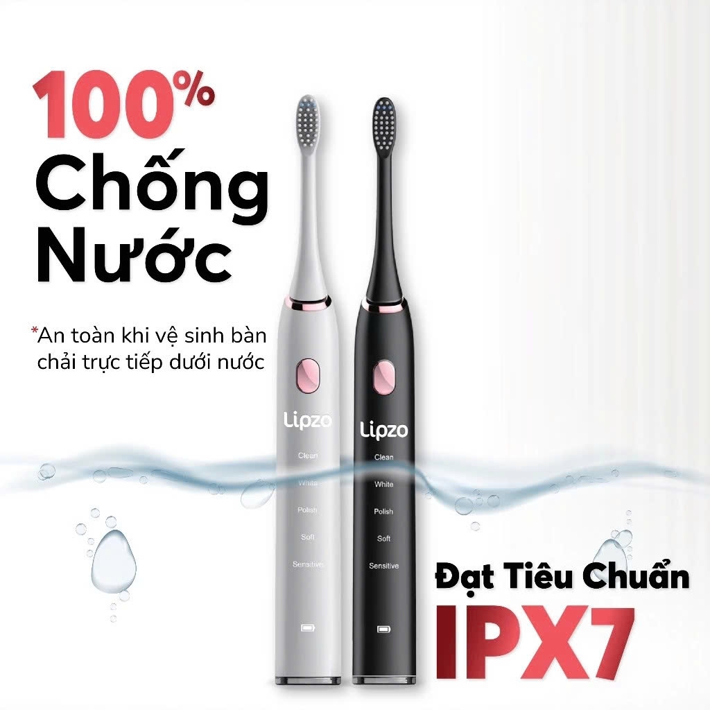 Bàn chải điện thông minh Lipzo sóng âm 5 chế độ chải, bảo hành lên đến 2 năm