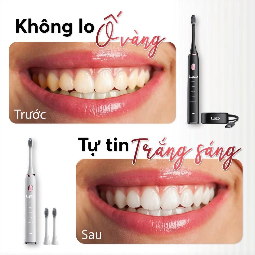 Bàn chải điện thông minh Lipzo sóng âm 5 chế độ chải, bảo hành lên đến 2 năm