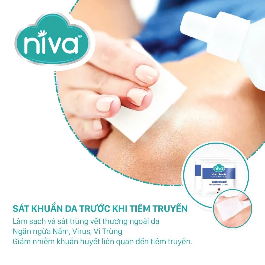 Bông Tẩm Cồn Tiệt Trùng Niva Hộp 100 Miếng Dùng Để Làm Sạch Và Khử Trùng Trước Khi Tiêm