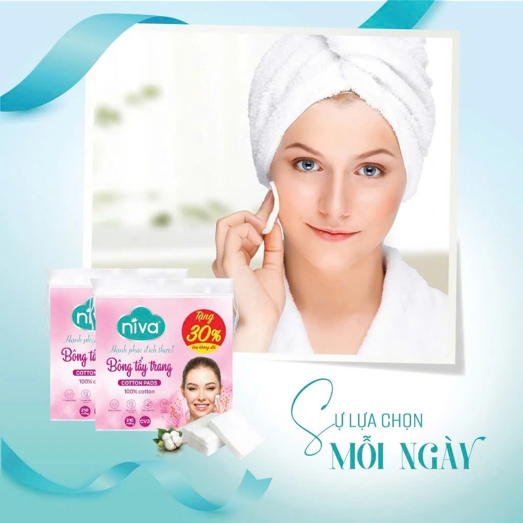 [Mua 3 Tặng 1] Bông Tẩy Trang Vuông NIVA CV3 Túi 210 Miếng – Bông Tự Nhiên Cao Cấp, Bản Cải Tiến