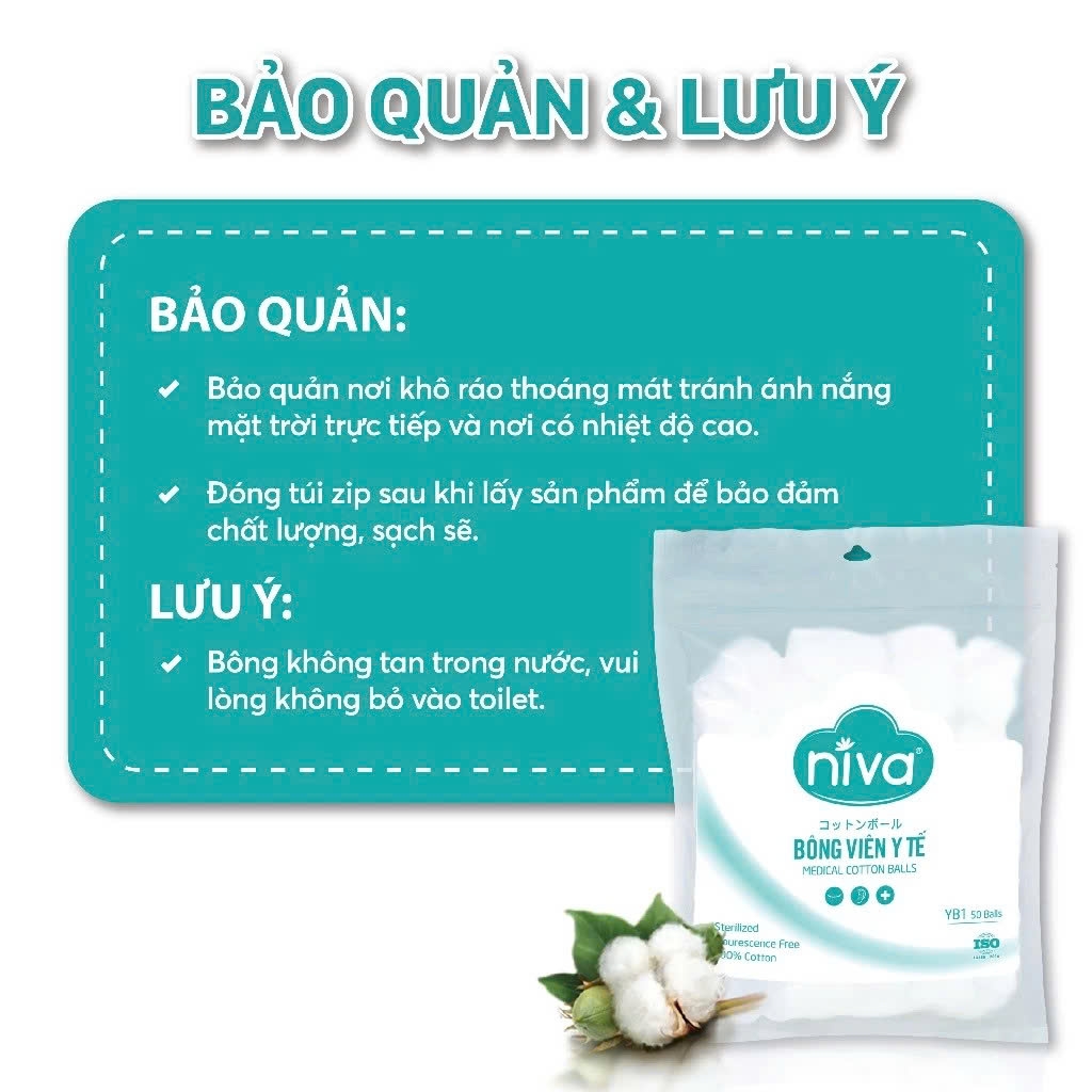 Gói 50 Bông Gòn Viên Tròn Y Tế Niva YB1 Đường Kính 27mm Nhét Tai Cho Mẹ, Phụ Nữ Sau Sinh An Toàn Tiệt Trùng