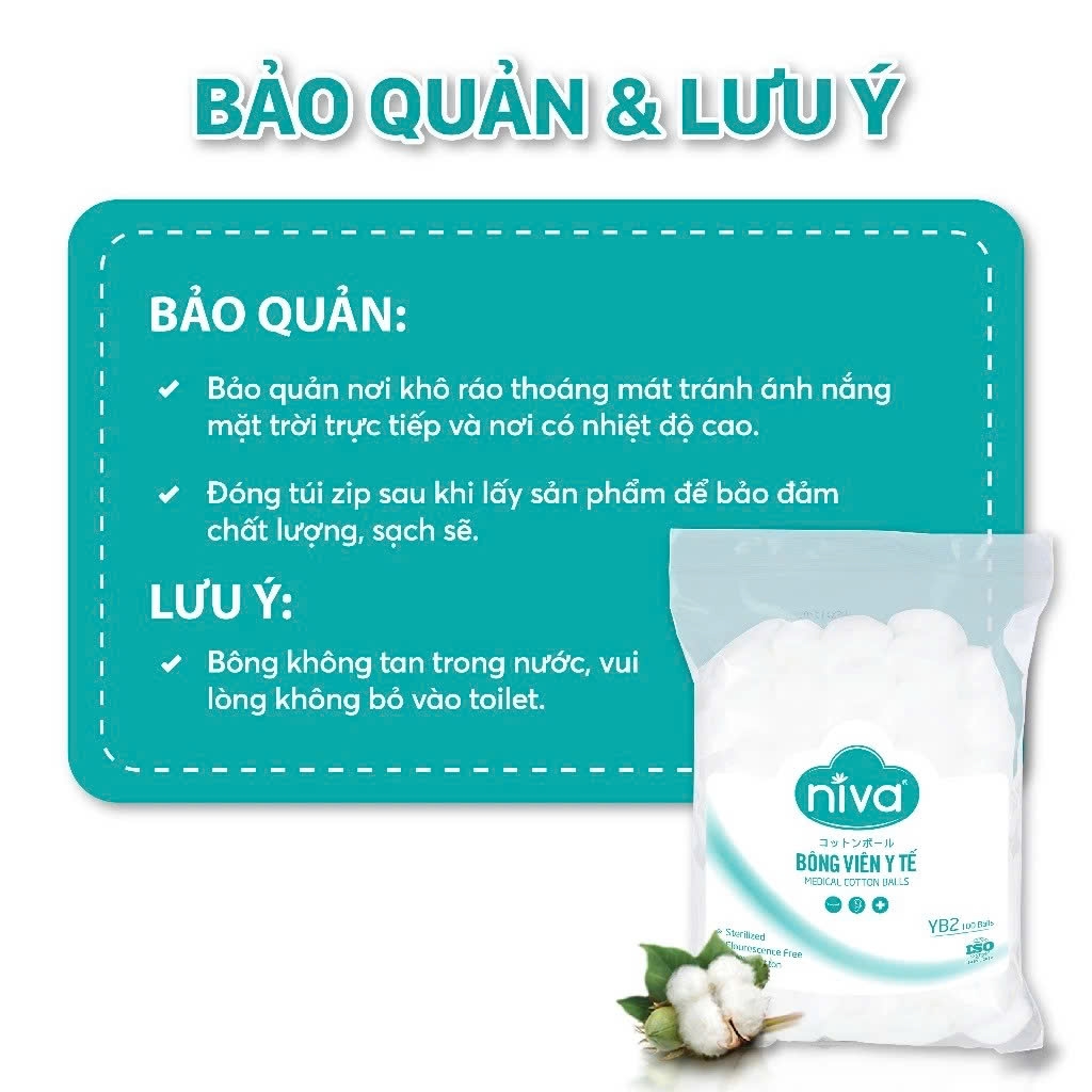 Gói 100 Bông Gòn Viên Tròn Y Tế Niva YB2 Đường Kính 27mm Nhét Tai Cho Mẹ, Phụ Nữ Sau Sinh An Toàn Tiệt Trùng