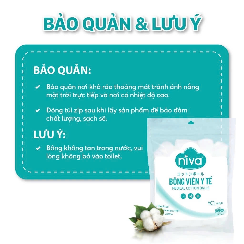 Combo 10 Gói 50 Bông Gòn Viên Tròn Y Tế Niva YC1 Đường Kính 16mm Nhét Tai Cho Mẹ, Phụ Nữ Sau Sinh An Toàn Tiệt Trùng