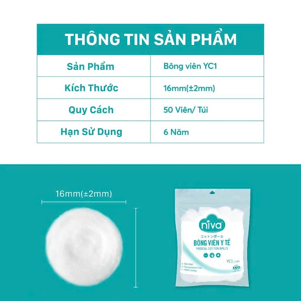 Combo 10 Gói 50 Bông Gòn Viên Tròn Y Tế Niva YC1 Đường Kính 16mm Nhét Tai Cho Mẹ, Phụ Nữ Sau Sinh An Toàn Tiệt Trùng