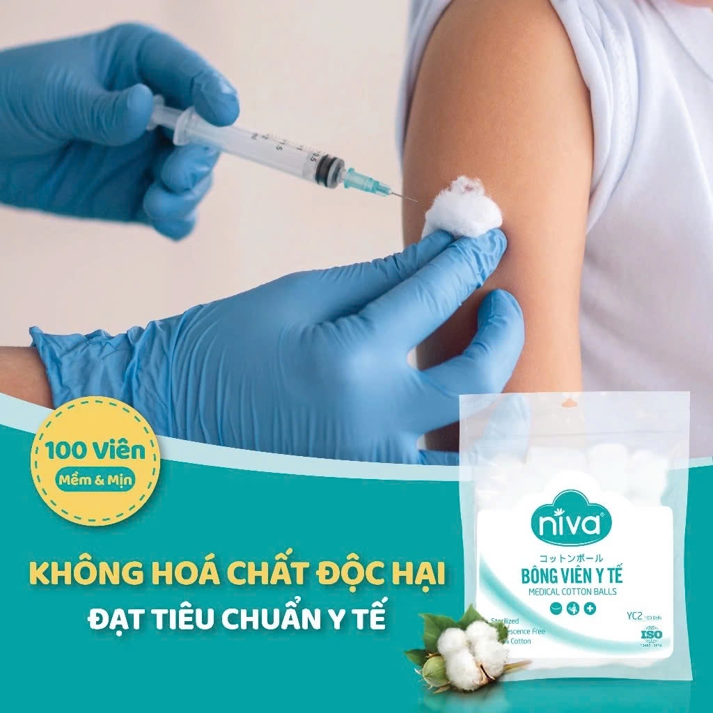 Gói 100 Bông Gòn Viên Tròn Y Tế Niva YC2 Đường Kính 16mm Nhét Tai Cho Mẹ, Phụ Nữ Sau Sinh An Toàn Tiệt Trùng