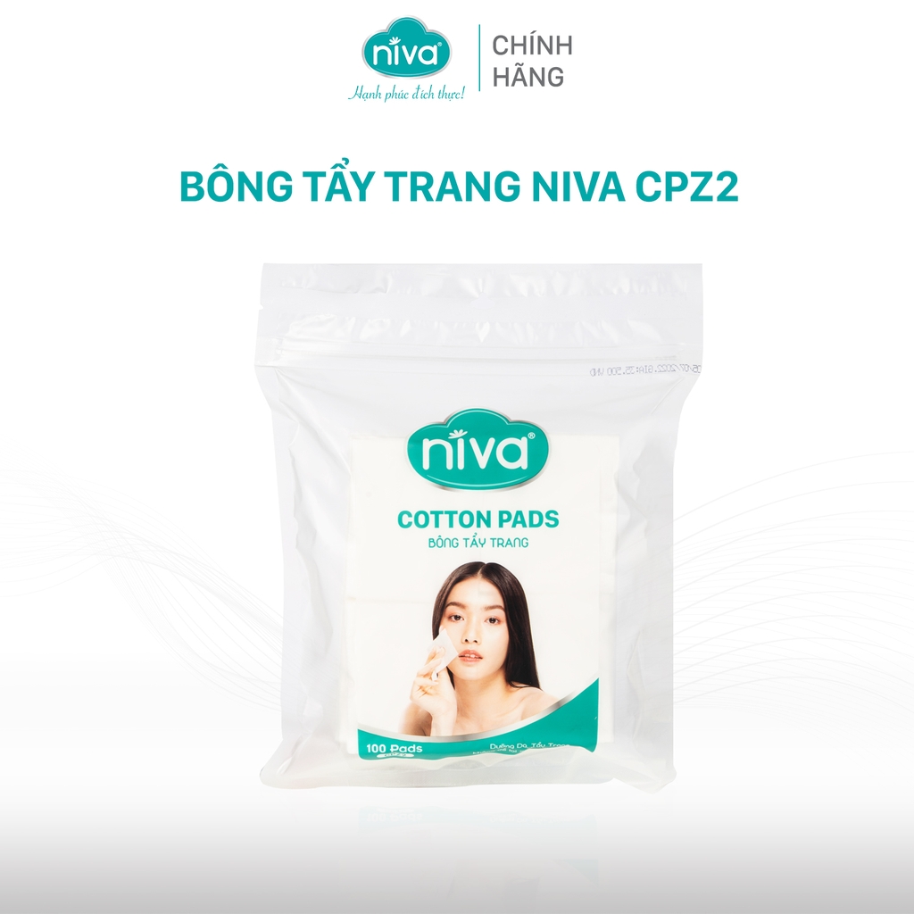 Combo 3 Bông Tẩy Trang Vuông Niva CPZ2 Cao Cấp Bông Tự Nhiên, Công Nghệ Kháng Khuẩn An Toàn Cho Da Dầu Mụn Nhạy Cảm