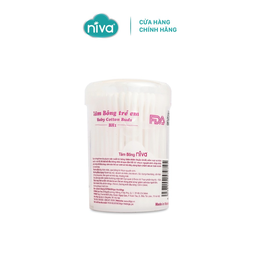 Tăm Bông Niva Cho Trẻ Sơ Sinh Hũ Xoay 150 Que Thân Nhựa BH1 Bông Tự Nhiên, Công Nghệ Kháng Khuẩn An Toàn Cho Bé