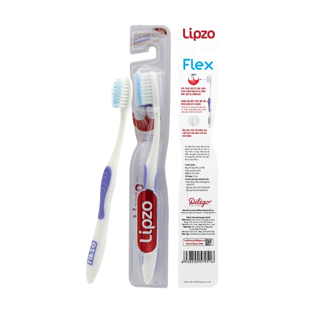 Combo 5 Bàn Chải Đánh Răng Lipzo Flex Khay Dành Cho Người Lớn Công Nghệ Lông Chỉ Tơ Nha Khoa Siêu Mềm Mảnh
