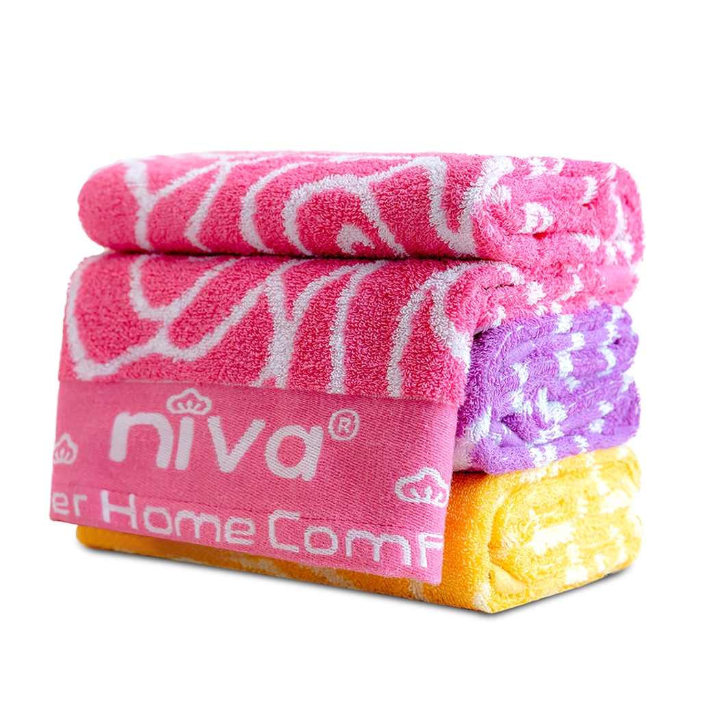 Combo 2 Khăn Tắm Cotton Tự Nhiên 100% Niva BP2 Mềm Mịn Thấm Hút Tốt, An Toàn Cho Da, Hoa Văn Kích Thước 500x1000 mm