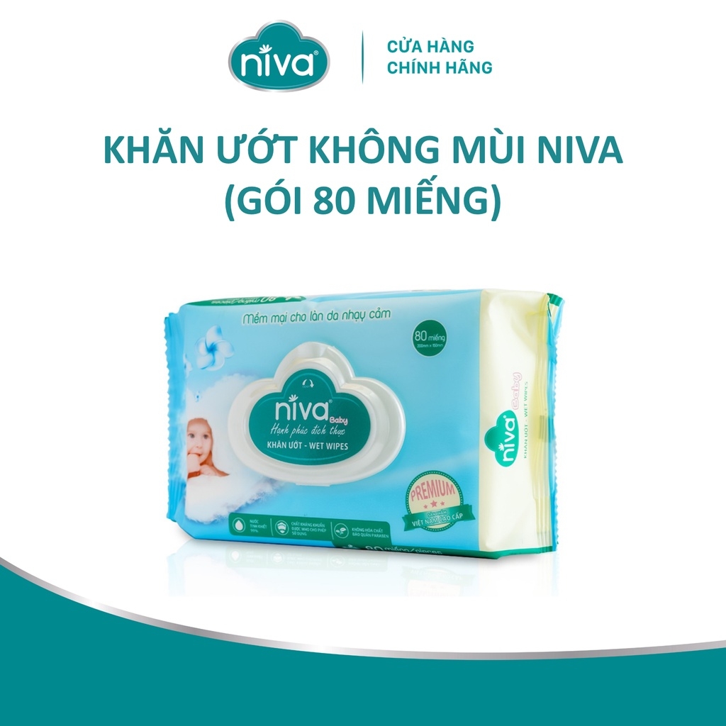 Khăn Ướt Đa Năng Không Mùi Niva Gói 80 Tờ Tiện Dụng, Diệt Khuẩn, An Toàn Cho Trẻ Sơ Sinh Phụ Nữ Mang Thai