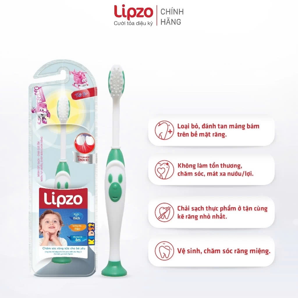 Bàn Chải Đánh Răng Lipzo Kids S2 Hình Thú Ngộ Nghĩnh Siêu Mềm Dành Cho Bé Trên 2 Tuổi