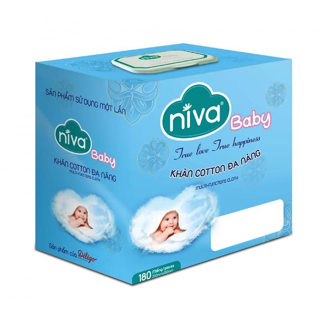 Khăn Vải Khô Đa Năng NIVA Hộp 180 Tờ Tiện Dụng, Chất Liệu Cotton Tự Nhiên An Toàn Cho Bé