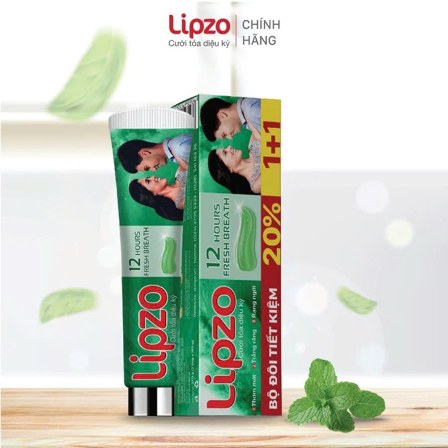 Bộ 2 Kem Đánh Răng Lipzo 12 Giờ Rạng Ngời 185g – Thơm Mát, Giảm Hôi Miệng Hiệu Quả, Ngừa Sâu Răng