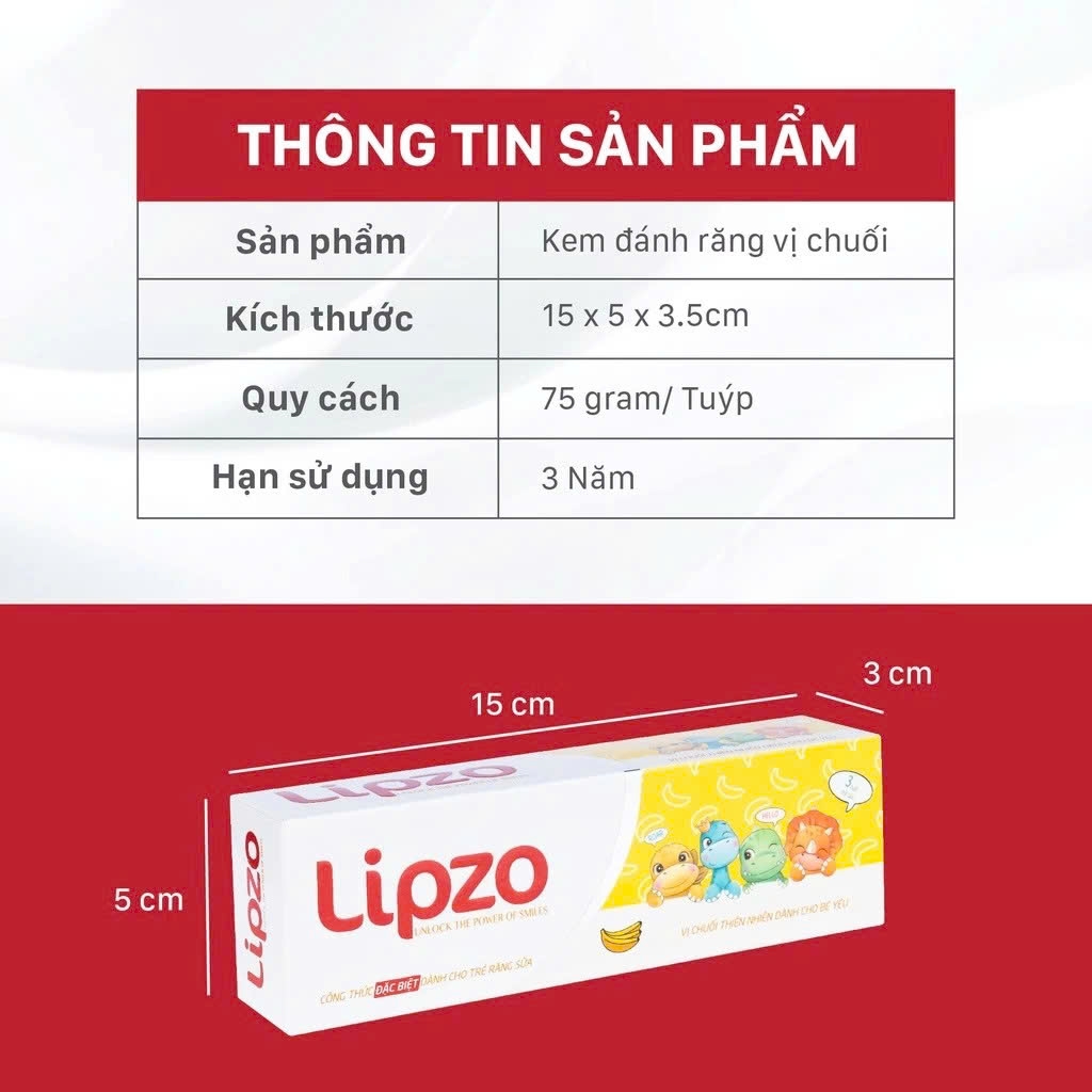 [Mua 3 Tặng 3] Kem Đánh Răng Trẻ Em Lipzo Vị Chuối Bảo Vệ Răng Sữa 75g Hữu Cơ Ngọt Thơm An Toàn Nuốt Được Dành Cho Trẻ Em Từ 3-10 Tuổi
