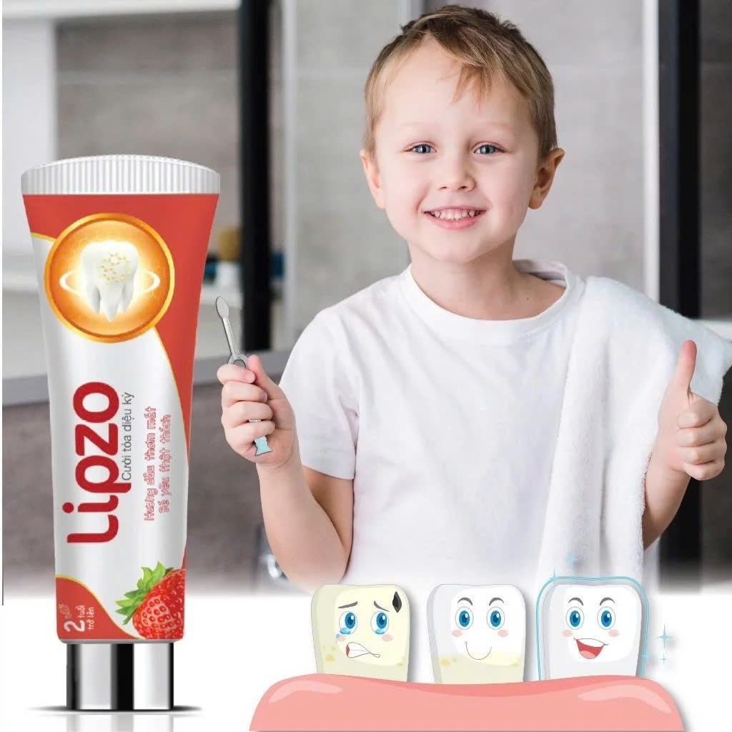 [Mua 3 Tặng 3] Kem Đánh Răng Trẻ Em Lipzo Vị Dâu 75g +Tặng 3 Bàn Chải Lipzo Crystal Kids Bảo Vệ Răng Sữa