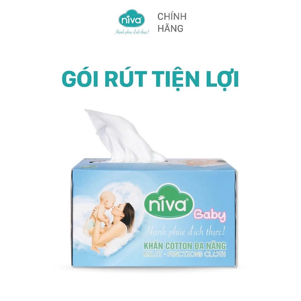 Khăn Vải Khô Cotton Đa Năng Niva Hộp 100 Tờ Tiện Dụng, Chất Liệu Cotton Tự Nhiên An Toàn Cho Bé