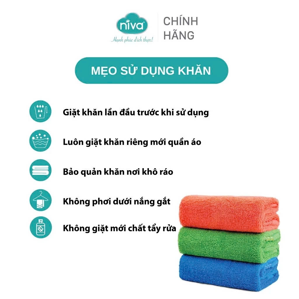 Khăn Mặt Cotton Tự Nhiên 100% Niva WS1 Mềm Mịn Thấm Hút Tốt, An Toàn Cho Da, Hoa Văn Kích Thước 280x460 mm