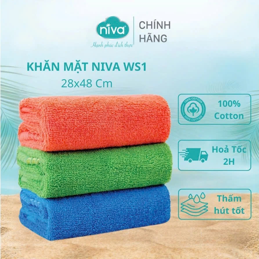 [Combo 5] Khăn Mặt Cotton Tự Nhiên 100% Niva WS1 Mềm Mịn Thấm Hút Tốt, An Toàn Cho Da, Hoa Văn Kích Thước 280x460 mm