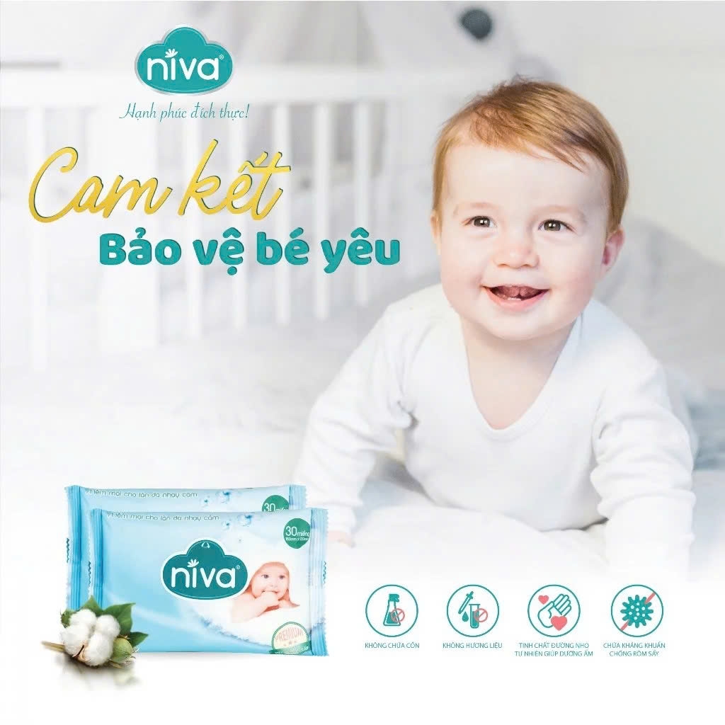 Khăn Ướt Đa Năng Không Mùi NIVA Gói 30 Tờ Tiện Dụng, Diệt Khuẩn, An Toàn Cho Trẻ Sơ Sinh