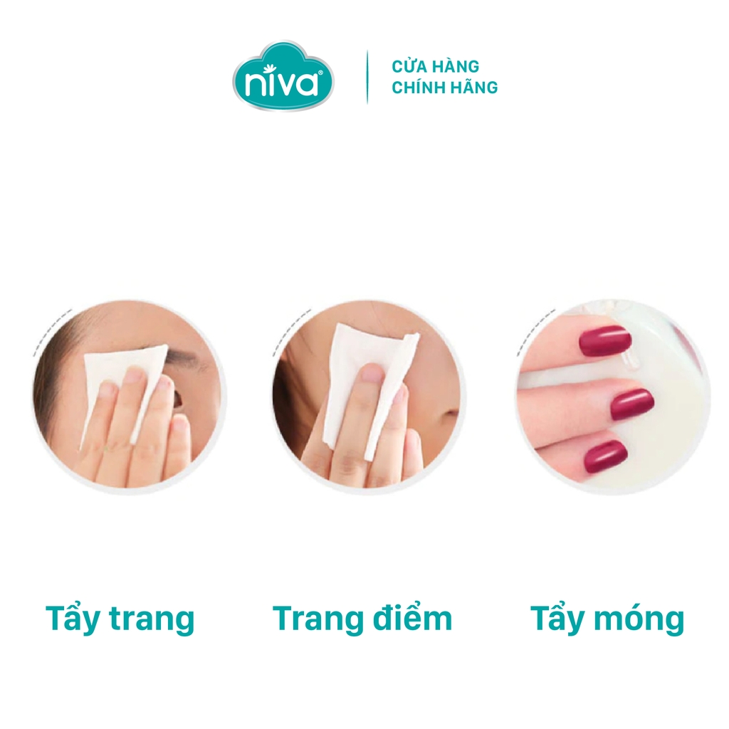 Combo 3 Bông Tẩy Trang Vuông Niva CP2 Cao Cấp Bông Tự Nhiên, Công Nghệ Kháng Khuẩn An Toàn Cho Da Dầu Mụn Nhạy Cảm