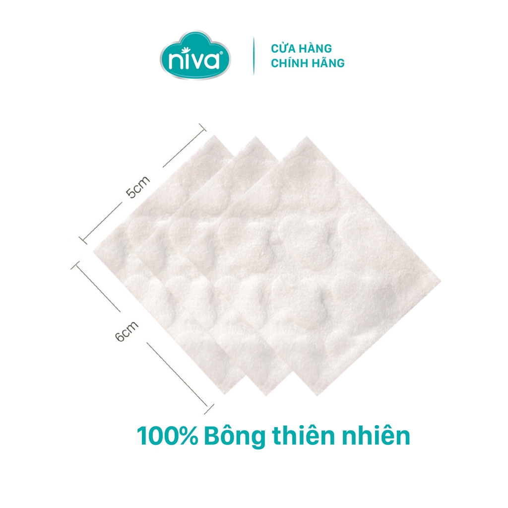 Combo 3 Bông Tẩy Trang Vuông Niva CP2 Cao Cấp Bông Tự Nhiên, Công Nghệ Kháng Khuẩn An Toàn Cho Da Dầu Mụn Nhạy Cảm
