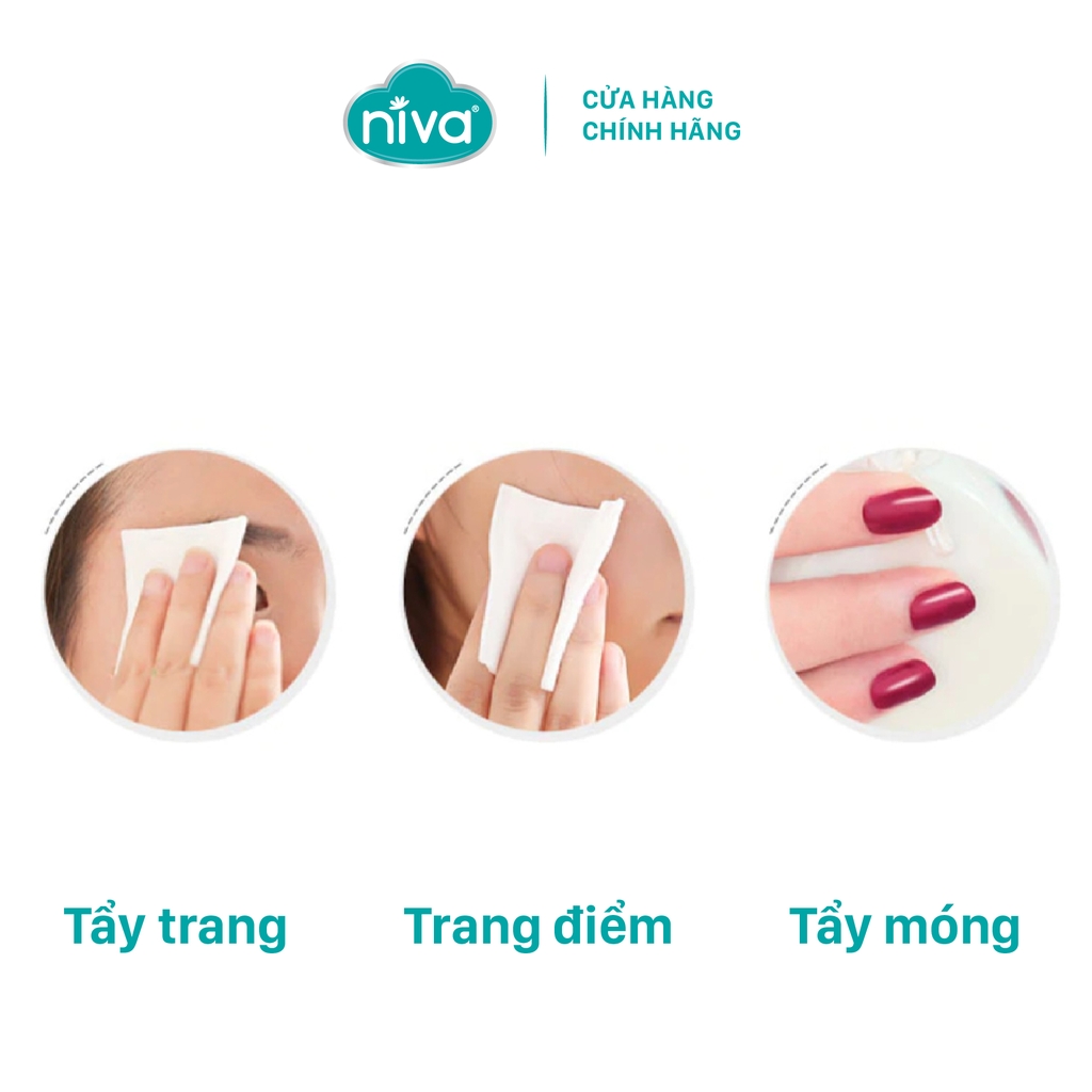 Combo 3 Bông Tẩy Trang Vuông Niva CP1 Cao Cấp Bông Tự Nhiên, Công Nghệ Kháng Khuẩn An Toàn Cho Da Dầu Mụn Nhạy Cảm