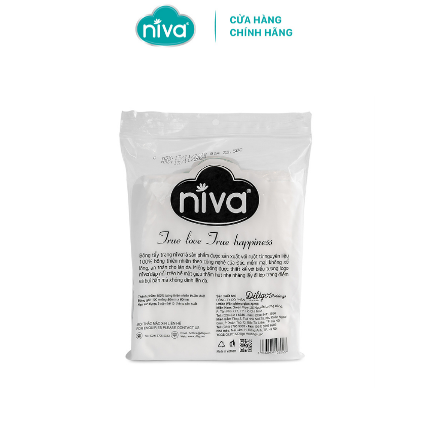 Combo 3 Bông Tẩy Trang Vuông Niva CPZ2 Cao Cấp Bông Tự Nhiên, Công Nghệ Kháng Khuẩn An Toàn Cho Da Dầu Mụn Nhạy Cảm