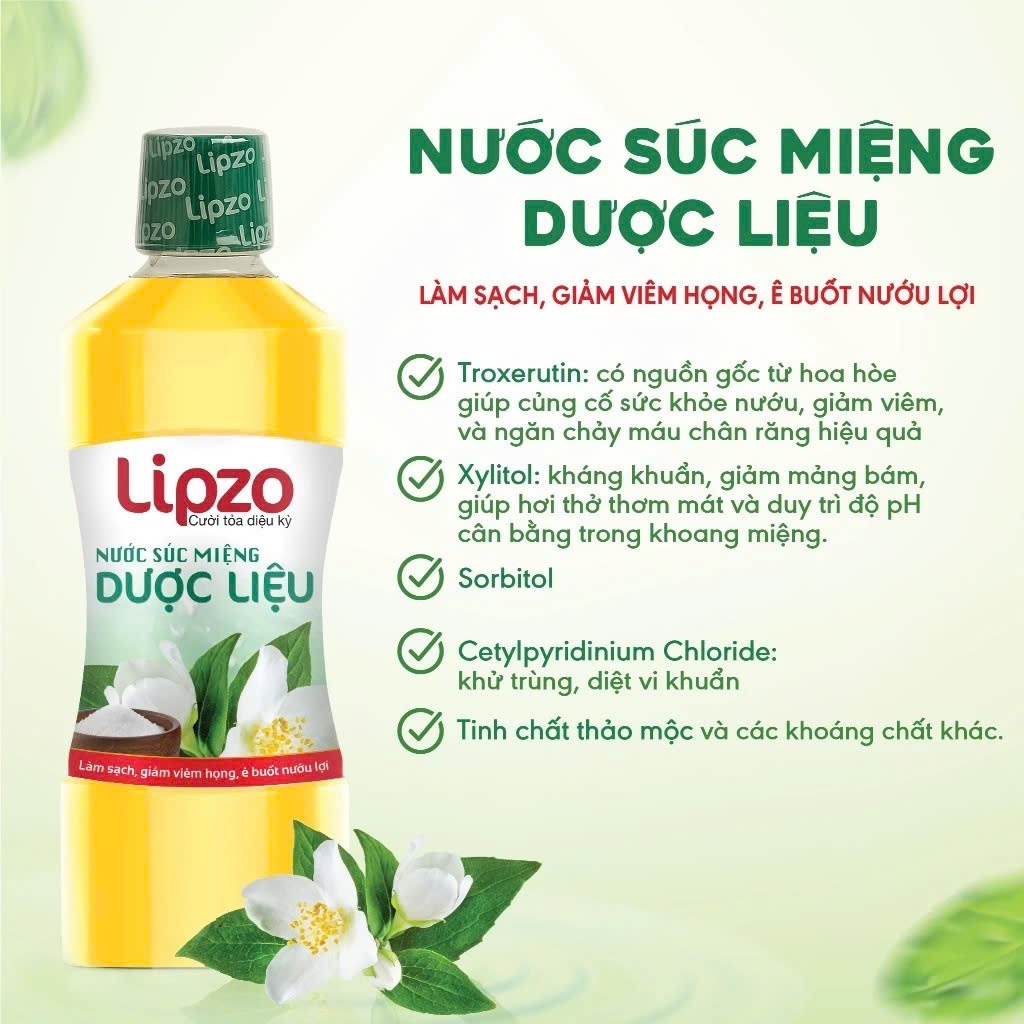 Nước Súc Miệng Lipzo Dược Liệu 250ml – Kháng Khuẩn, Phục Hồi Chân Nướu, Giảm Viêm